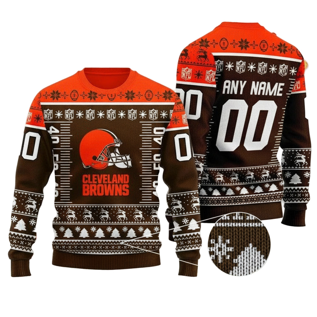 Custom Name Number Nfl Logo Cleveland Browns Ugly Christmas Sweater ? Usalast