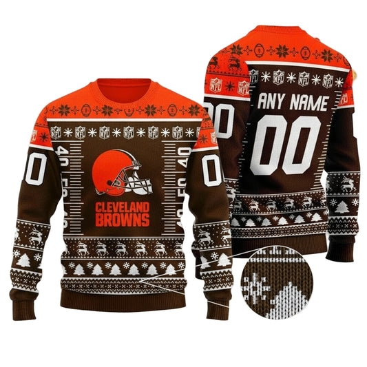 Custom Name Number Nfl Logo Cleveland Browns Ugly Christmas Sweater ? Usalast