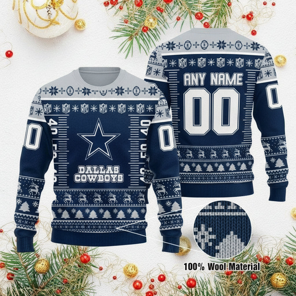 Custom Name Number Nfl Logo Dallas Cowboysls Ugly Christmas Sweater ? Usalast
