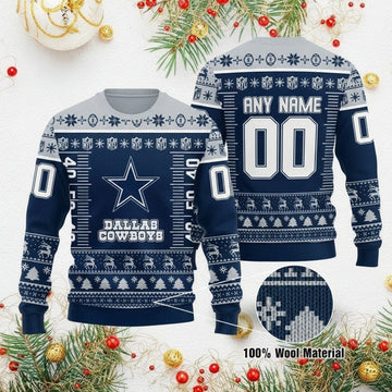 Custom Name Number Nfl Logo Dallas Cowboysls Ugly Christmas Sweater ? Usalast