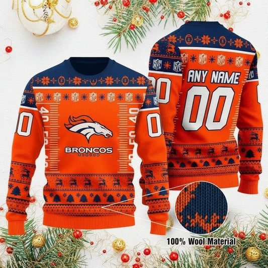 Custom Name Number Nfl Logo Denver Broncos Ugly Christmas Sweater ? Usalast
