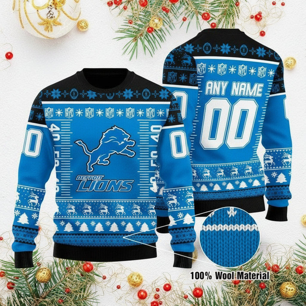 Custom Name Number Nfl Logo Detroit Lions Ugly Christmas Sweater ? Usalast