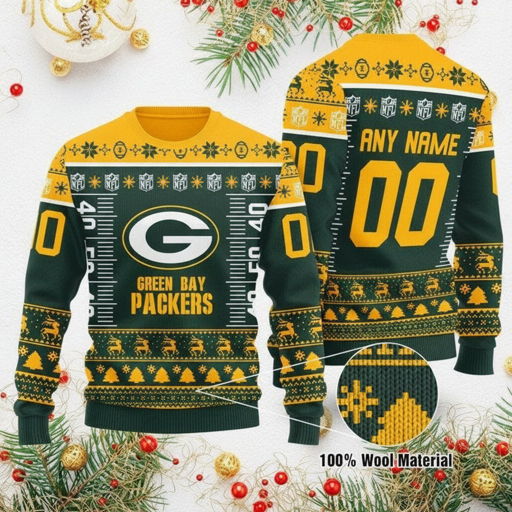 Custom Name Number Nfl Logo Green Bay Packers Ugly Christmas Sweater ? Usalast