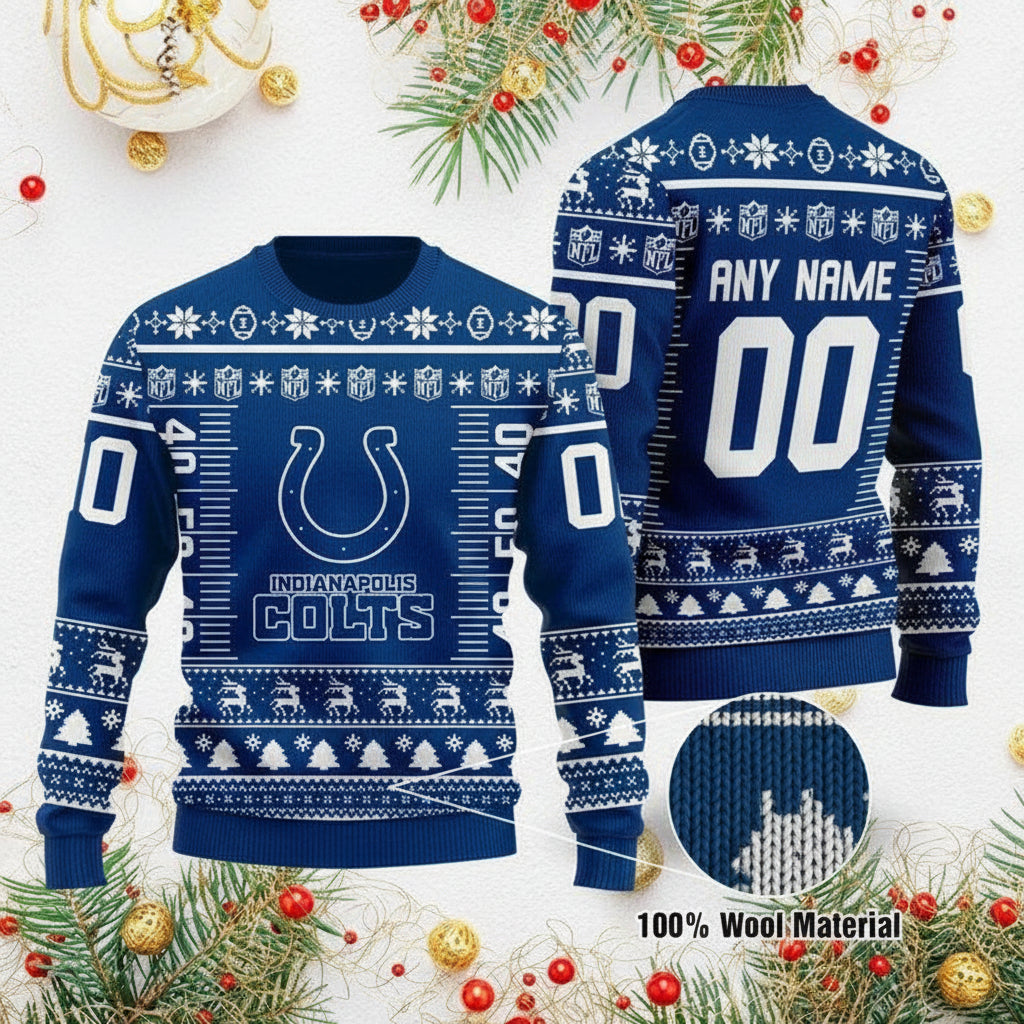 Custom Name Number Nfl Logo Indianapolis Colts Ugly Christmas Sweater ? Usalast