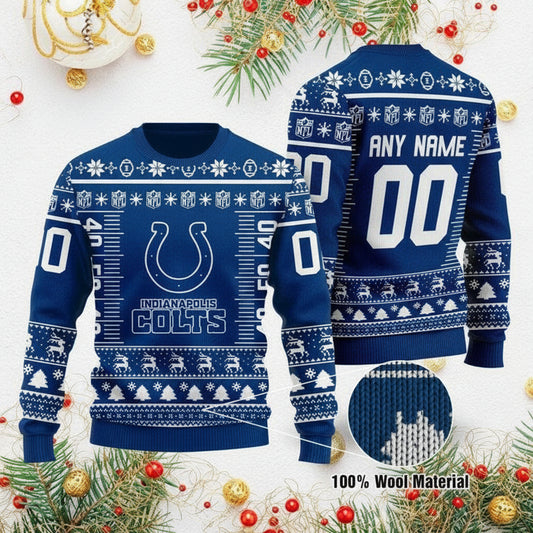 Custom Name Number Nfl Logo Indianapolis Colts Ugly Christmas Sweater ? Usalast