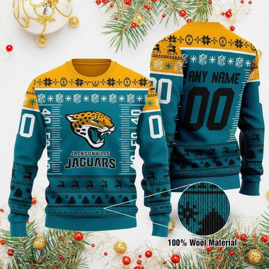Custom Name Number Nfl Logo Jacksonville Jaguars Ugly Christmas Sweater ? Usalast