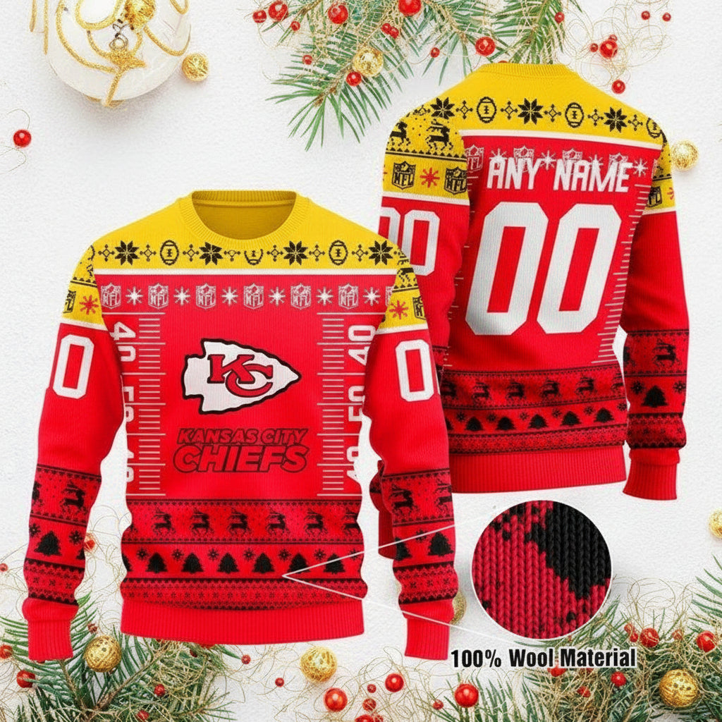 Custom Name Number Nfl Logo Kansas City Chiefs Ugly Christmas Sweater ? Usalast