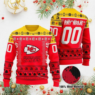 Custom Name Number Nfl Logo Kansas City Chiefs Ugly Christmas Sweater ? Usalast