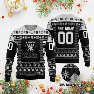 Custom Name Number Nfl Logo Las Vegas Raiders Ugly Christmas Sweater ? Usalast