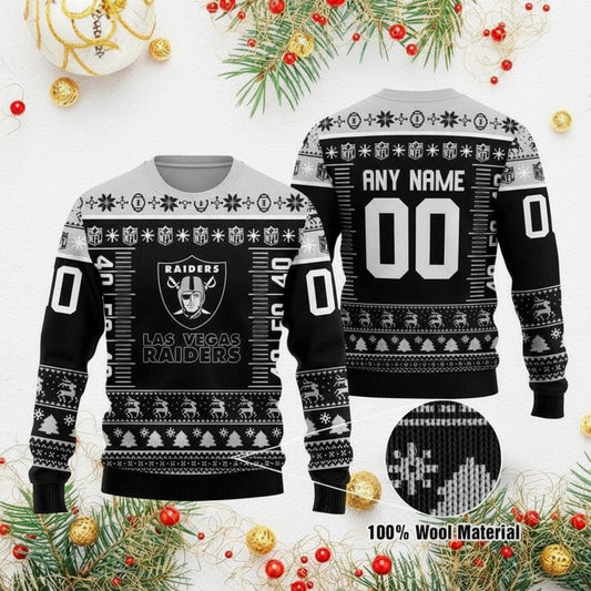 Custom Name Number Nfl Logo Las Vegas Raiders Ugly Christmas Sweater ? Usalast