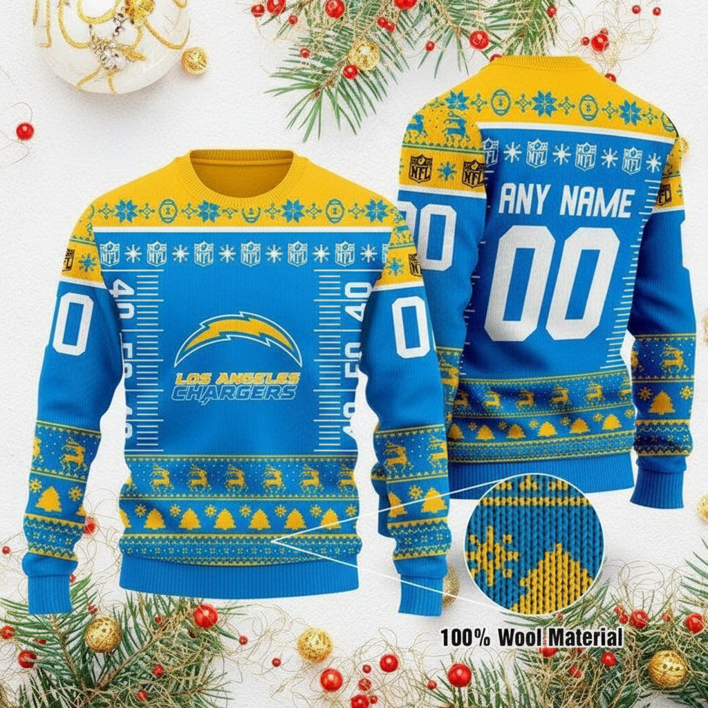 Custom Name Number Nfl Logo Los Angeles Chargers Ugly Christmas Sweater ? Usalast