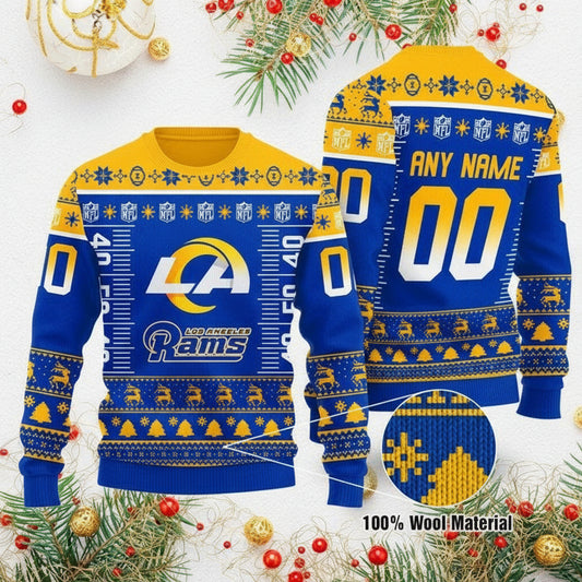 Custom Name Number Nfl Logo Los Angeles Rams Ugly Christmas Sweater ? Usalast