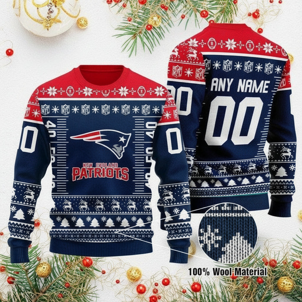 Custom Name Number Nfl Logo New England Patriots Ugly Christmas Sweater ? Usalast