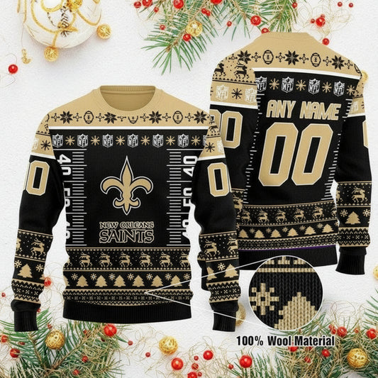 Custom Name Number Nfl Logo New Orleans Saints Ugly Christmas Sweater ? Usalast