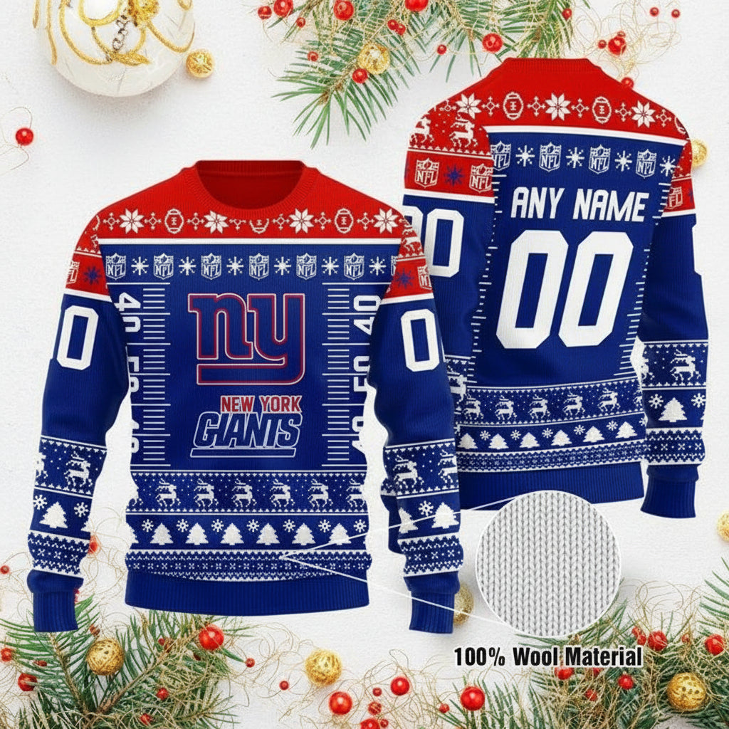 Custom Name Number Nfl Logo New York Giants Ugly Christmas Sweater ? Usalast