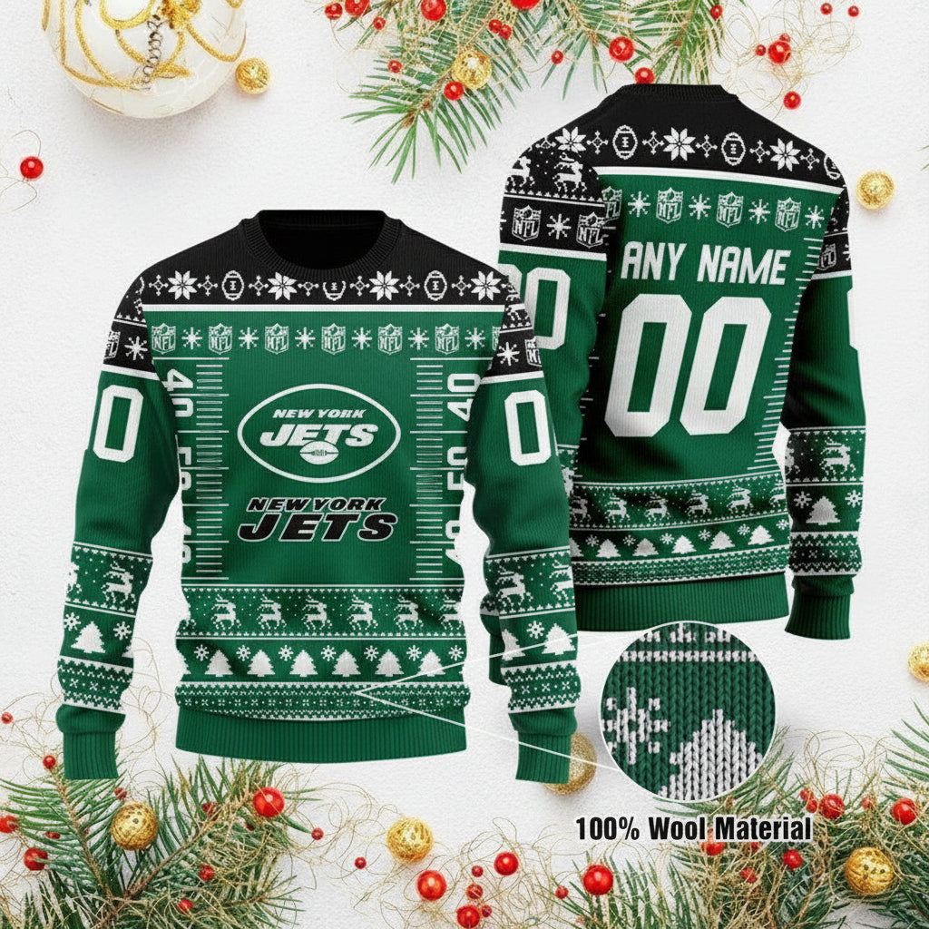 Custom Name Number Nfl Logo New York Jets Ugly Christmas Sweater ? Usalast