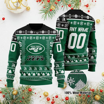 Custom Name Number Nfl Logo New York Jets Ugly Christmas Sweater ? Usalast
