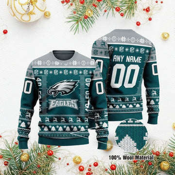 Custom Name Number Nfl Logo Philadelphia Eagles Ugly Christmas Sweater ? Usalast