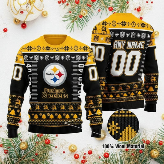 Custom Name Number Nfl Logo Pittsburgh Steelers Ugly Christmas Sweater ? Usalast