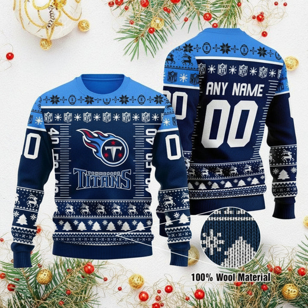 Custom Name Number Nfl Logo Tennessee Titans Ugly Christmas Sweater ? Usalast