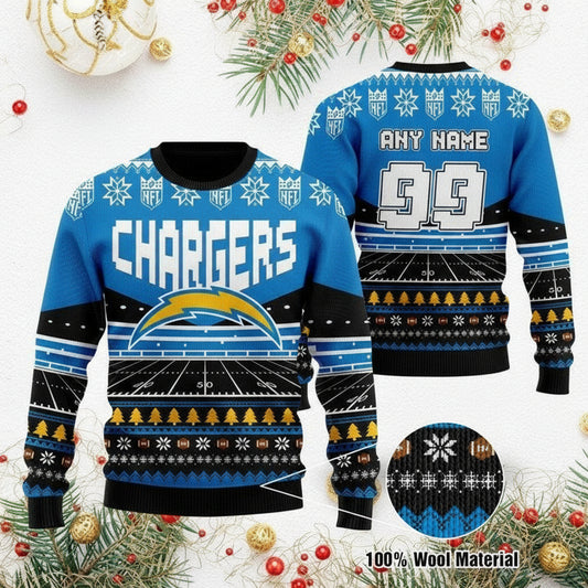 Custom Name Number Nfl Los Angeles Chargers Rugby Stadium Ugly Christmas Sweater ? Usalast