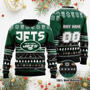 Custom Name Number Nfl New York Jets Rugby Stadium Ugly Christmas Sweater ? Usalast