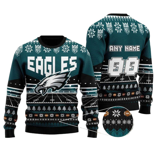 Custom Name Number Nfl Philadelphia Eagles Rugby Stadium Ugly Christmas Sweater ? Usalast