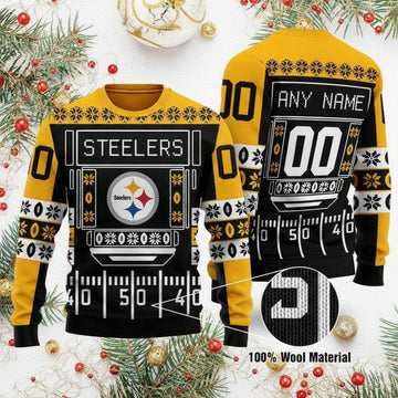 Custom Name Number Nfl Pittsburgh Steelers Playing Field Ugly Christmas Sweater ? Usalast