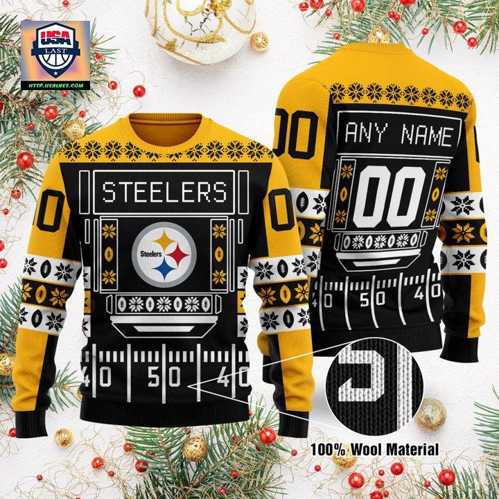 Custom Name Number Nfl Pittsburgh Steelers Playing Field Ugly Christma Moon Best Print