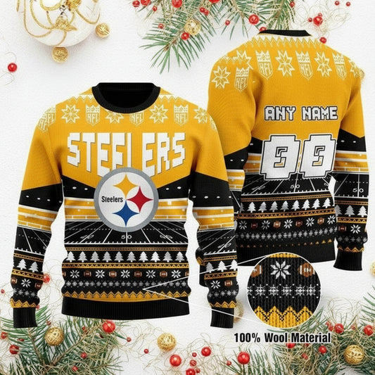 Custom Name Number Nfl Pittsburgh Steelers Rugby Stadium Ugly Christmas Sweater ? Usalast