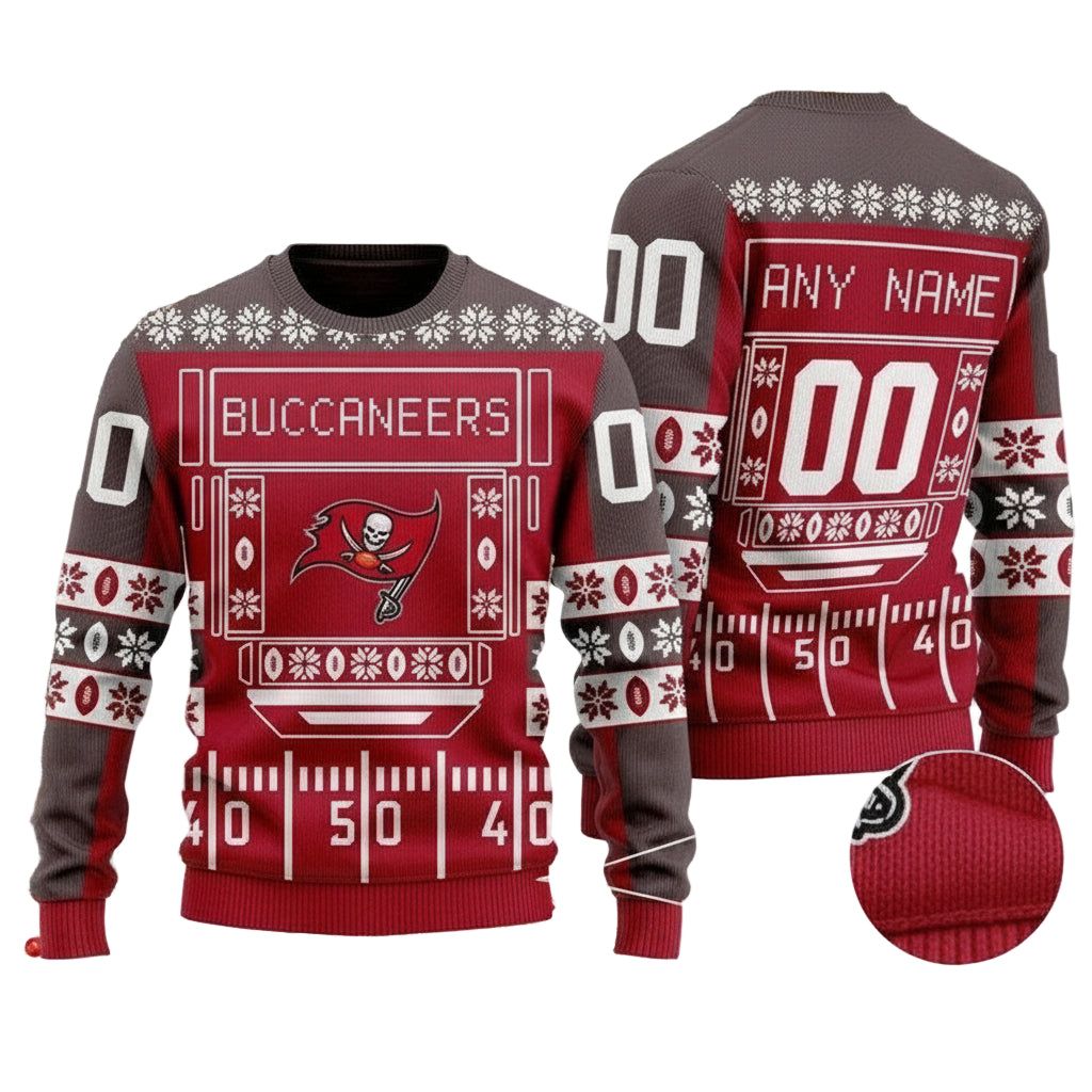 Custom Name Number Nfl Tampa Bay Buccaneers Playing Field Ugly Christmas Sweater ? Usalast