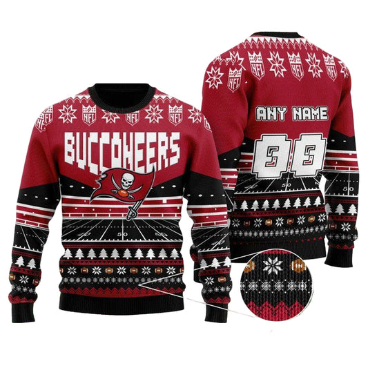 Custom Name Number Nfl Tampa Bay Buccaneers Rugby Stadium Ugly Christmas Sweater ? Usalast