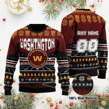 Custom Name Number Nfl Washington Football Team Rugby Stadium Ugly Christmas Sweater ? Usalast