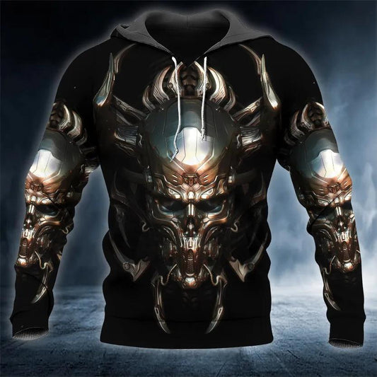 Cyborg Metal Skull 3D All Over Print Hoodie -Moonbestprint