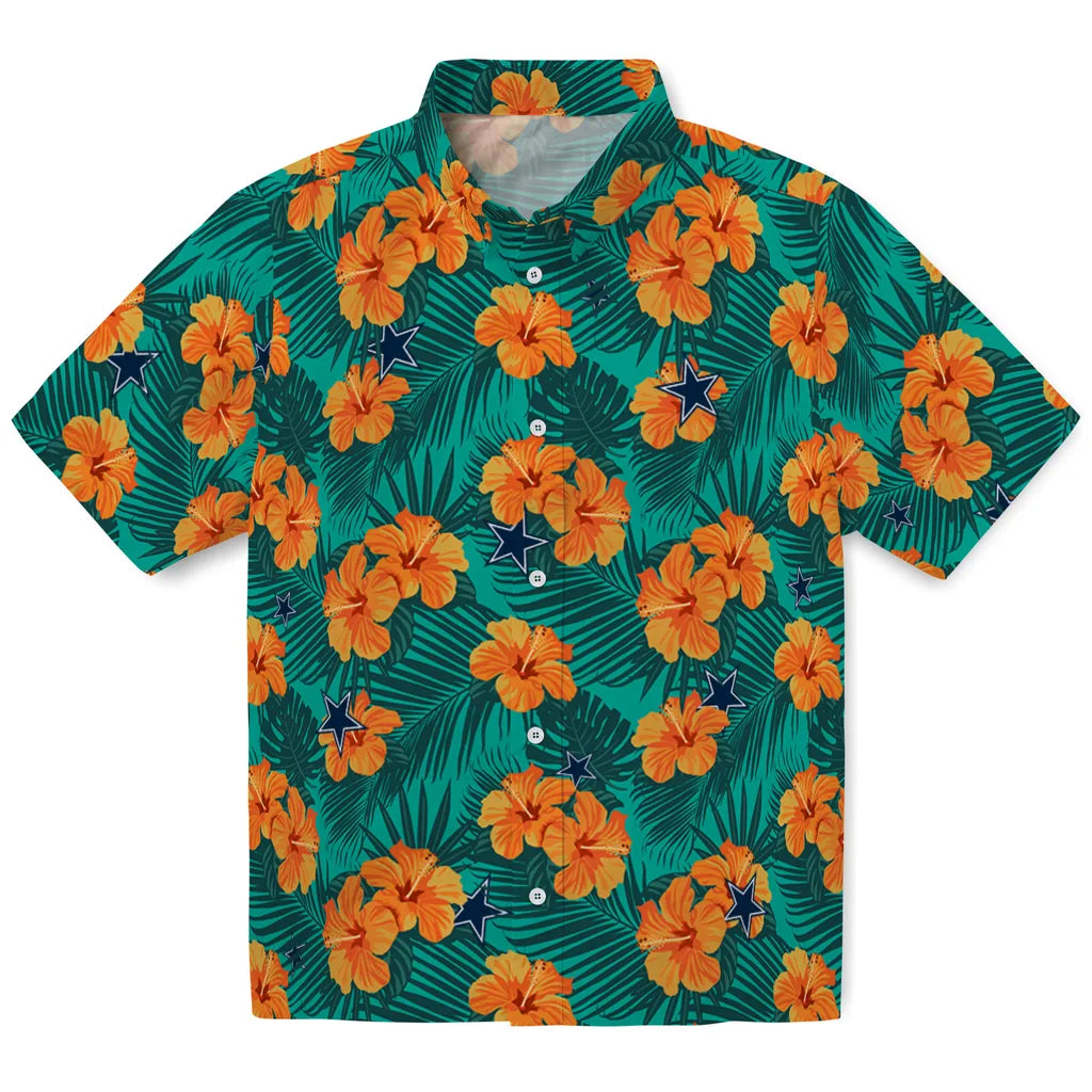Dallas Cowboys Hawaiian Shirt - Hibiscus and Palm Leaves | Moonbestprint
