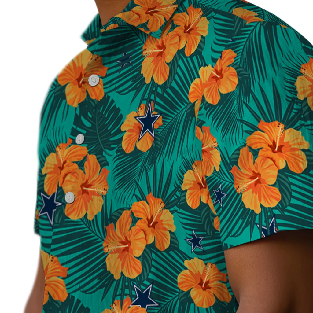 Dallas Cowboys Hawaiian Shirt - Hibiscus and Palm Leaves | Moonbestprint