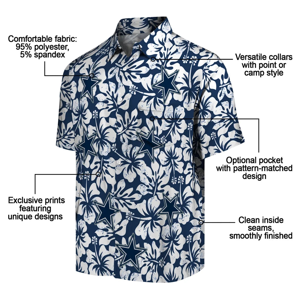 Dallas Cowboys Hawaiian Shirt - Hibiscus Motif | Moonbestprint