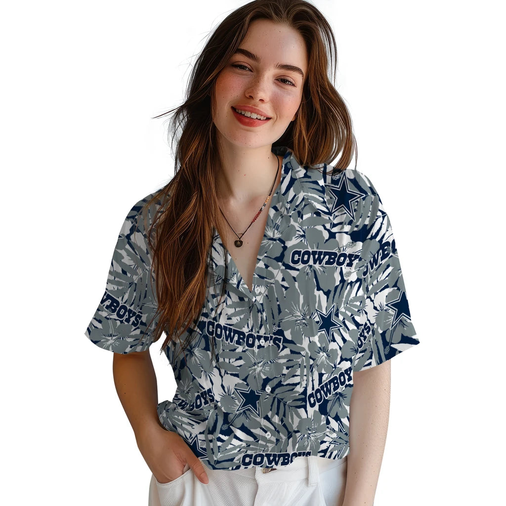 Dallas Cowboys Hawaiian Shirt - Hibiscus Overlay | Moonbestprint