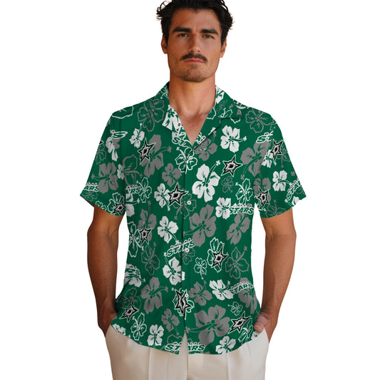 Dallas Stars Hawaiian Shirt - Hibiscus Flower Design | Moonbestprint