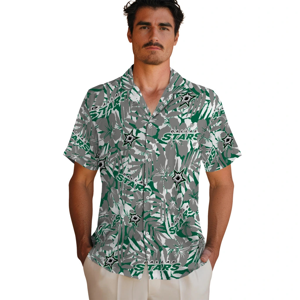 Dallas Stars Hawaiian Shirt - Hibiscus Overlay | Moonbestprint