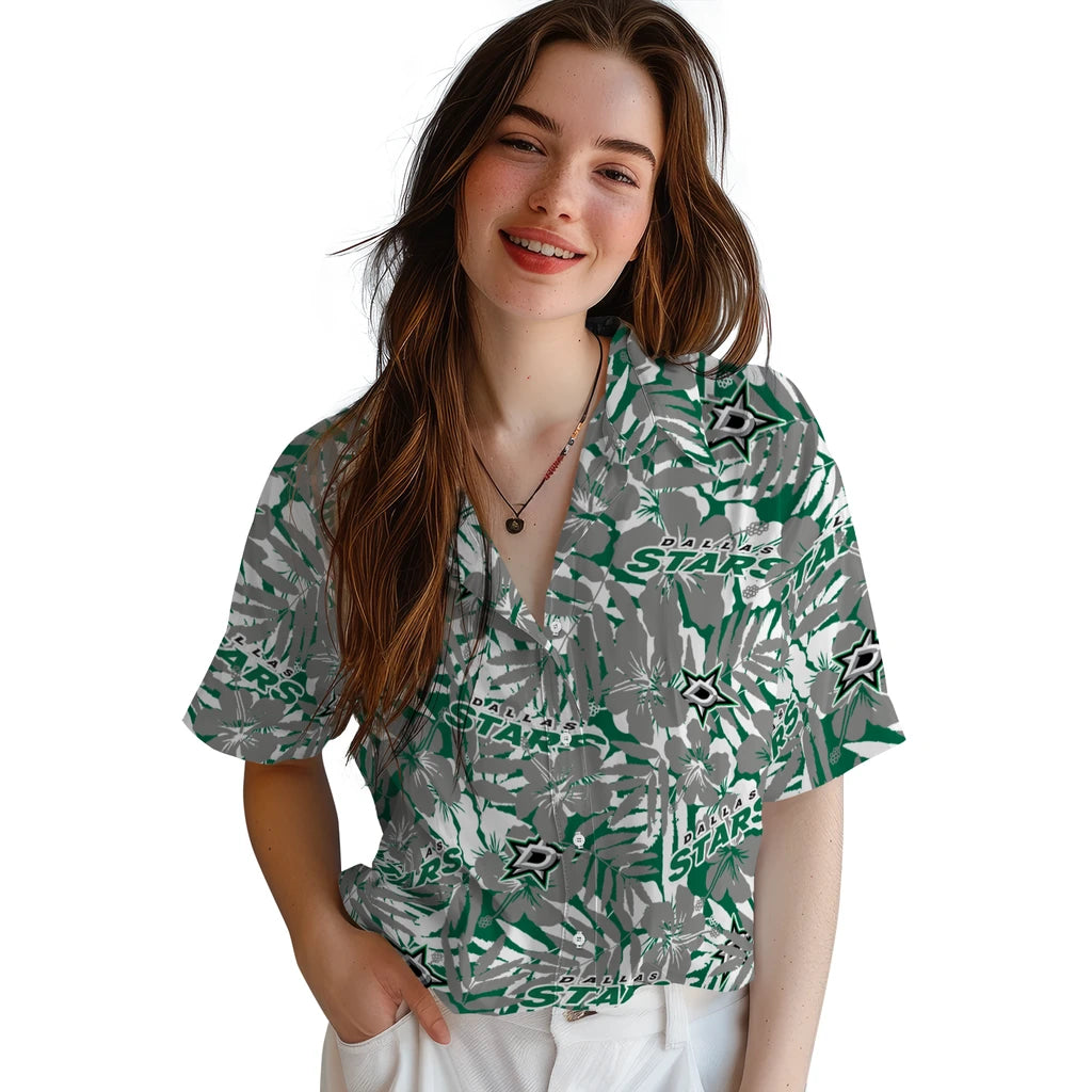 Dallas Stars Hawaiian Shirt - Hibiscus Overlay | Moonbestprint