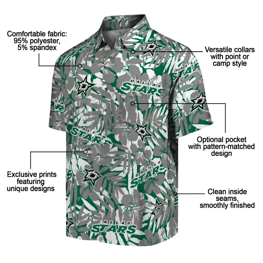 Dallas Stars Hawaiian Shirt - Hibiscus Overlay | Moonbestprint