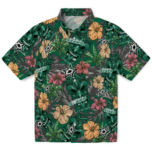 Dallas Stars Hawaiian Shirt - Hibiscus Tiki Jungle | Moonbestprint
