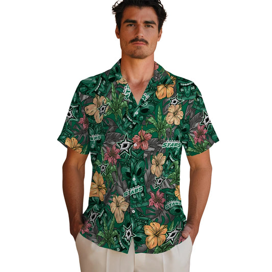 Dallas Stars Hawaiian Shirt - Hibiscus Tiki Jungle | Moonbestprint