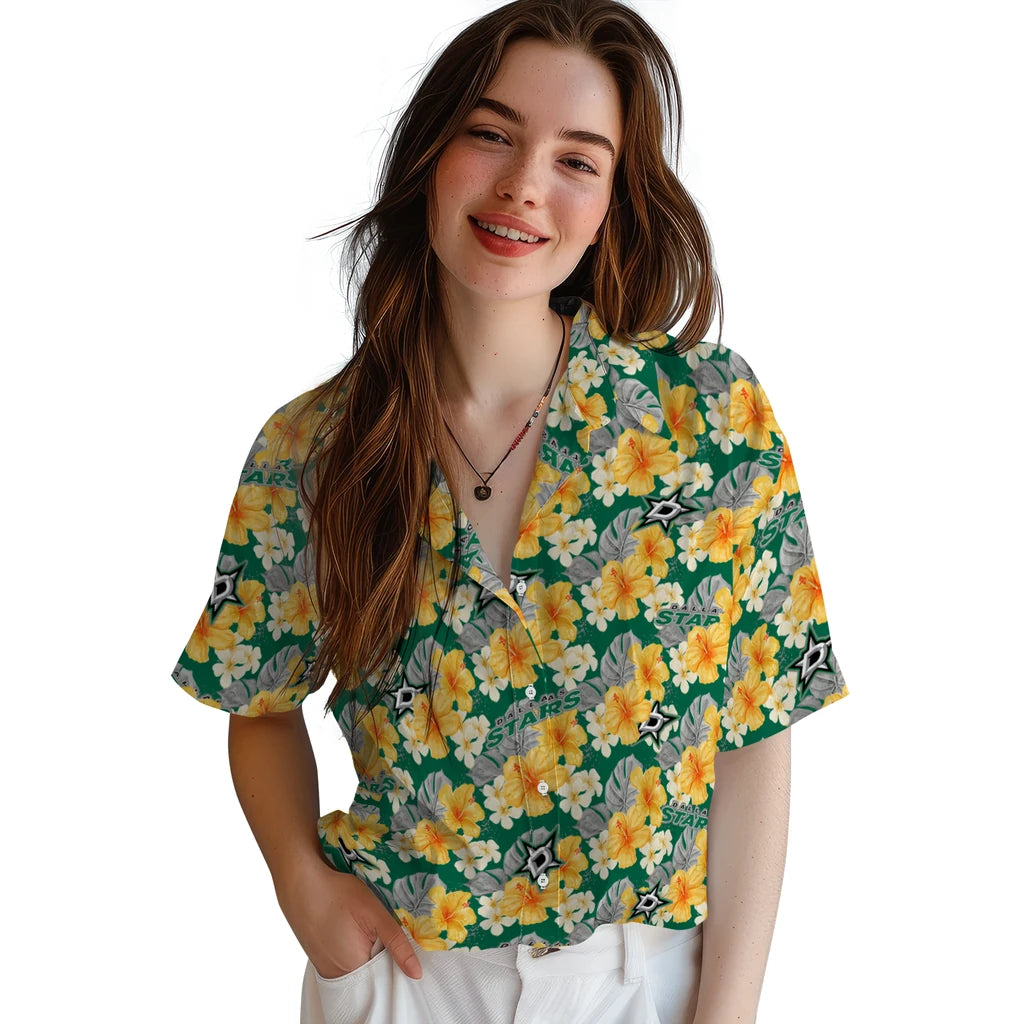 Dallas Stars Hawaiian Shirt - Hibiscus Tropics | Moonbestprint