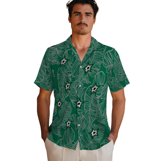Dallas Stars Hawaiian Shirt - Leaf Outline | Moonbestprint