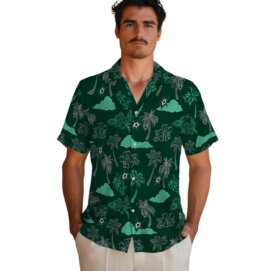 Dallas Stars Hawaiian Shirt - Palm And Clouds | Moonbestprint