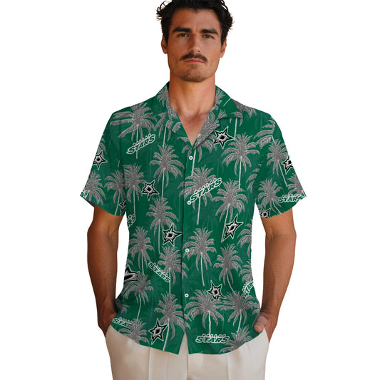 Dallas Stars Hawaiian Shirt - Palm Tree Motif | Moonbestprint