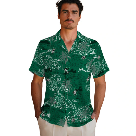 Dallas Stars Hawaiian Shirt - Wave Palm | Moonbestprint