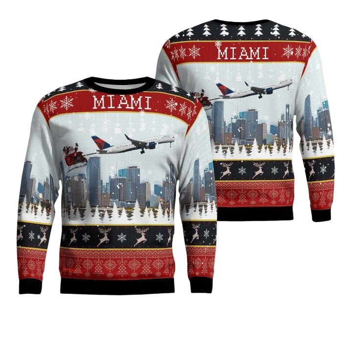 Delta Air Lines Boeing 757-232 With Santa Over Miami Christmas AOP Sweater ? 1291 ? Usalast